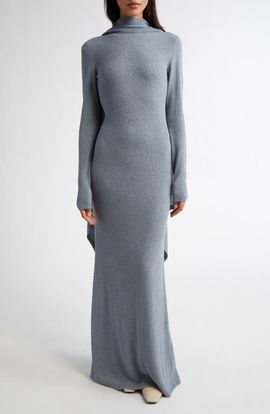 TOTEME TOTEME Cape Overlay Long Sleeve Silk Knit Dress