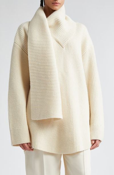 TOTEME TOTEME Draped Scarf Oversize Funnel Neck Wool Rib Sweater