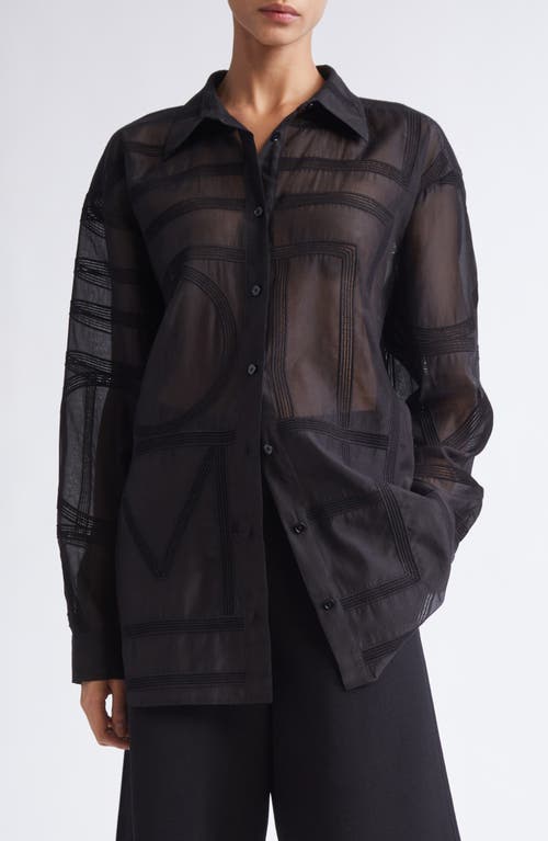 TOTEME TOTEME Embroidered Organic Cotton & Silk Monogram Oversize Button-Up Shirt