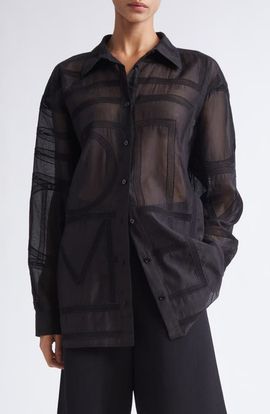 TOTEME TOTEME Embroidered Organic Cotton & Silk Monogram Oversize Button-Up Shirt