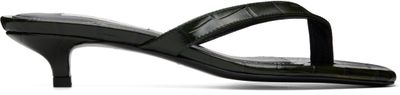 TOTEME TOTEME Green Croco-Embossed Flip Flop Heeled Sandals