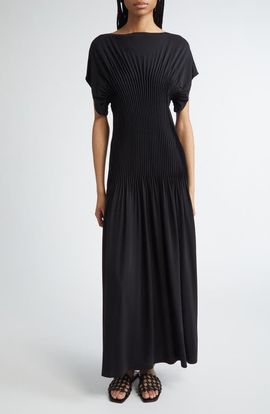 TOTEME TOTEME Knife Pleated Cap Sleeve Jersey Maxi Dress