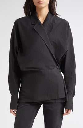 TOTEME TOTEME Long Sleeve Organic Cotton & Linen Wrap Top
