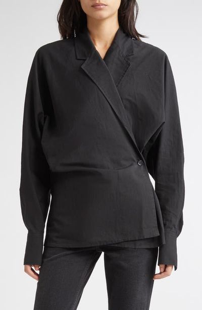 TOTEME TOTEME Long Sleeve Organic Cotton & Linen Wrap Top
