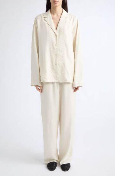 TOTEME TOTEME Monogram Embroidered Flannel Wide Leg Pants