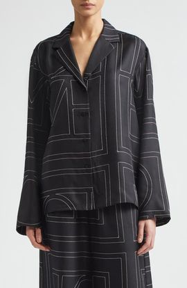 TOTEME TOTEME Monogram Embroidered Organic Silk Pajama Top