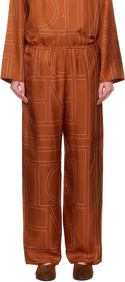 TOTEME TOTEME Orange Monogram Silk PJ Lounge Pants