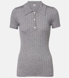 Toteme Toteme Ribbed-knit cashmere and silk polo shirt