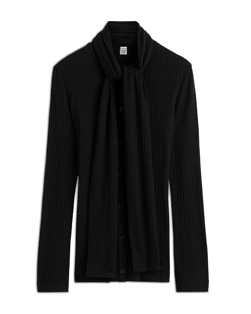 Toteme Toteme Ribbed Tie Neck Cardigan
