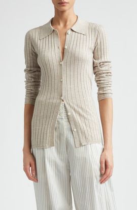 TOTEME TOTEME Slim Fit Cashmere & Silk Rib Cardigan