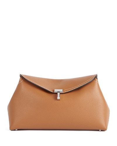 Toteme Toteme T-Lock Grained-Leather Convertible Clutch in Tan