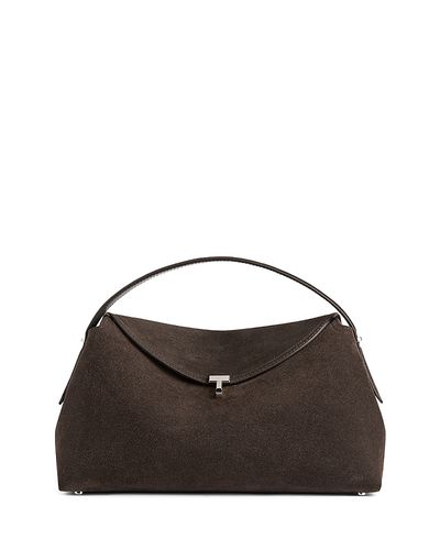 Toteme Toteme T-Lock Grained Leather Convertible Top Handle Bag in Brown Suede