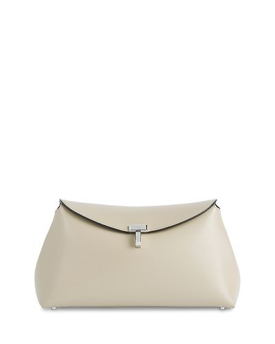 Toteme Toteme T-Lock Smooth-Leather Convertible Clutch in Milk