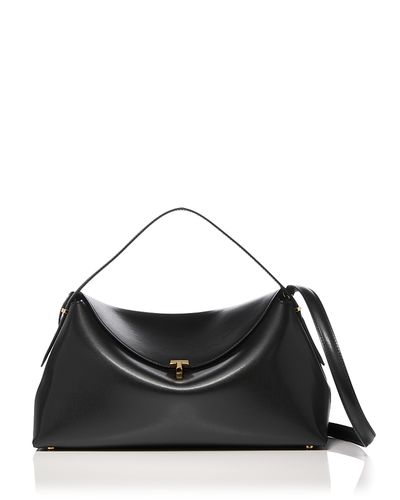 Toteme Toteme T-Lock Smooth Leather Convertible Top Handle Bag in Black