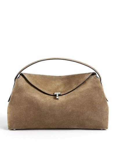 Toteme Toteme T-Lock Suede Convertible Top Handle Bag in Tobacco