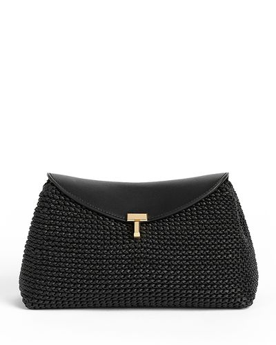 Toteme Toteme T-Lock Woven Leather Convertible Clutch in Black