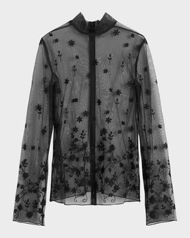 Toteme Turtleneck Floral Tulle Long-Sleeve Blouse