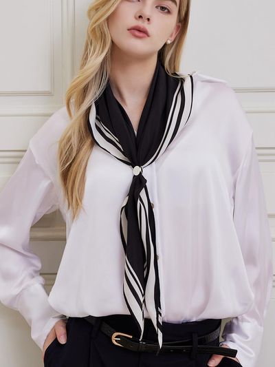 TOU [Set] NC038 Solid Triangle Chiffon Silk Scarf & Sc