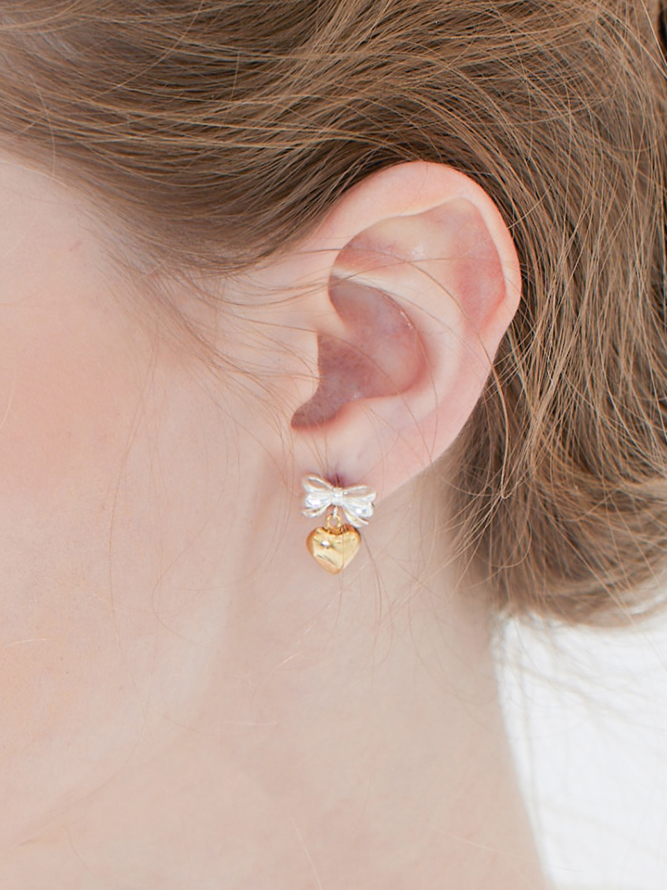 TOU [Silver925] SE016 Medium Ribbon Combi Earring