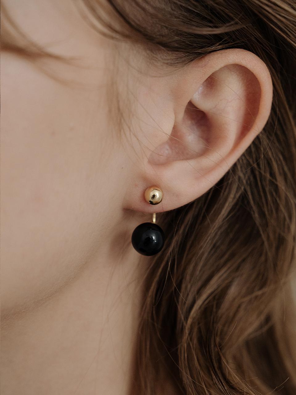 TOU [silver925] TB014 2 way black ball earrings