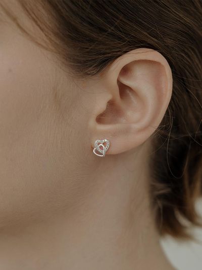 TOU [Silver925] WE029 Crystal Two Heart Earring