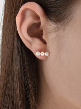 TOU [Silver925]TR004 Triple Bar Pearl Earings