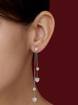 TOU WFN001 Long Drop Heart Earrings