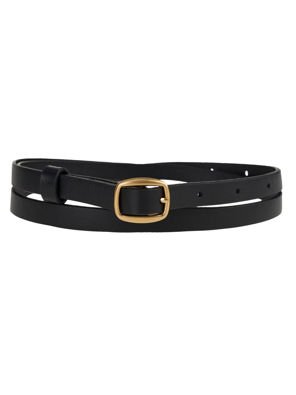 TOUVED Classic Slim Leather Belt [Black]