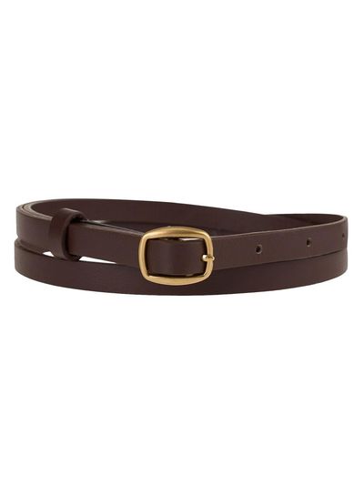 TOUVED Classic Slim Leather Belt [Dark Brown]