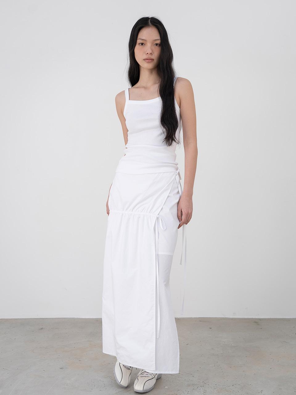 TOUVED Cord Shirring Wrap Skirt [White]