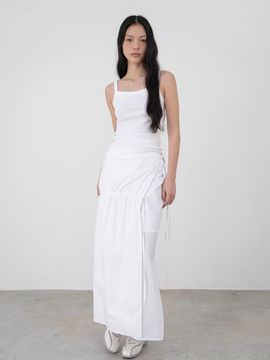 TOUVED Cord Shirring Wrap Skirt [White]