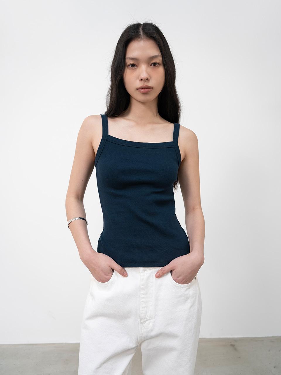 TOUVED Cotton Square Neck Sleeveless Tank [Navy]