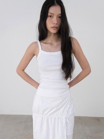 TOUVED Cotton Square Neck Sleeveless Tank [White]