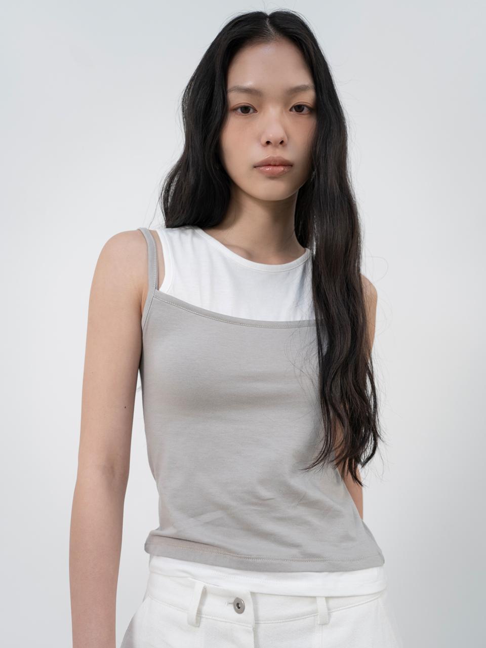TOUVED Double Layered Sleeveless Tank Top [Warm Grey]
