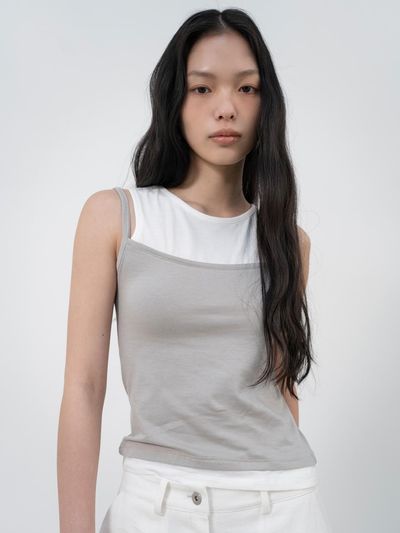 TOUVED Double Layered Sleeveless Tank Top [Warm Grey]