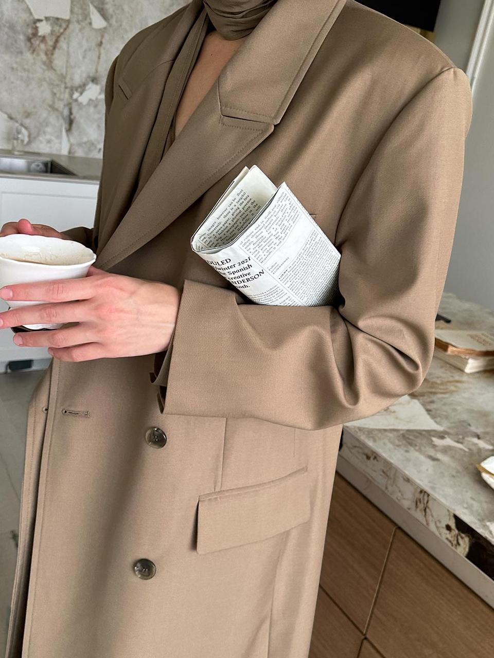 TOUVED Double Medium Weight Relaxed Fit Coat [Beige]