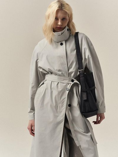 TOUVED Hidden Button Mid-Length Single Coat [Grey]