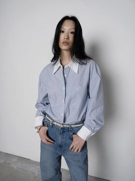 TOUVED Lawn Stripe Classic Shirt [Blue]