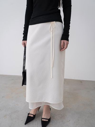TOUVED Layered Chiffon Skirt [Cream]