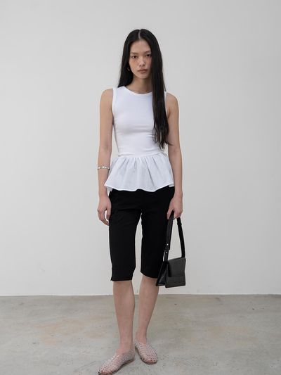 TOUVED Luna Shirring Sleeveless Tank [WHITE]