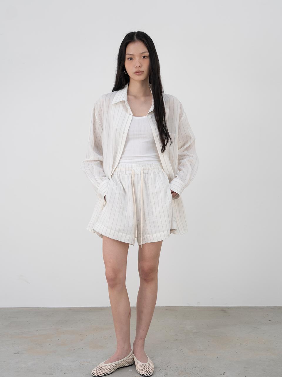 TOUVED Ola Stripe Linen Shorts