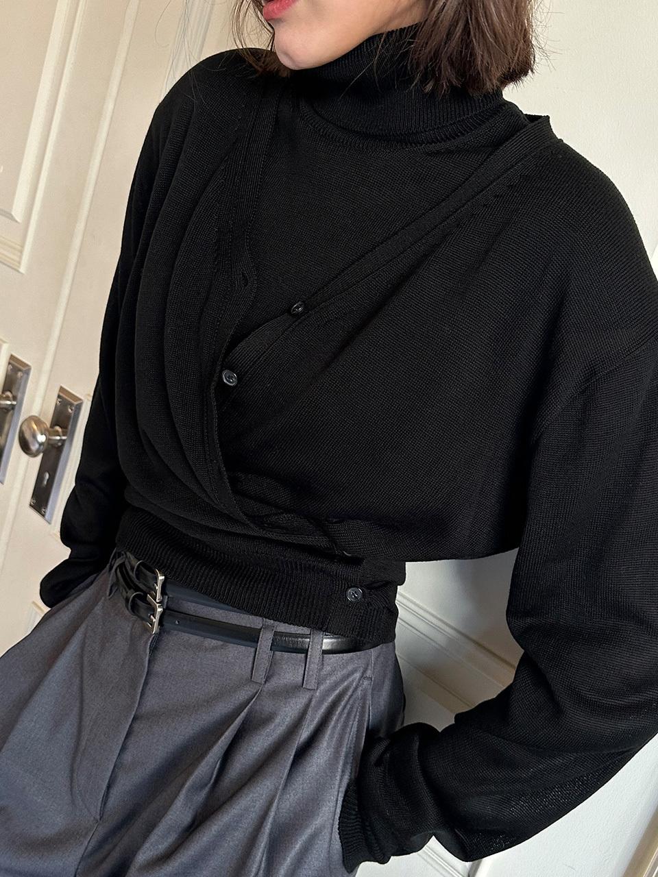 TOUVED Padded Medium Weight Knit Cardigan [Black]