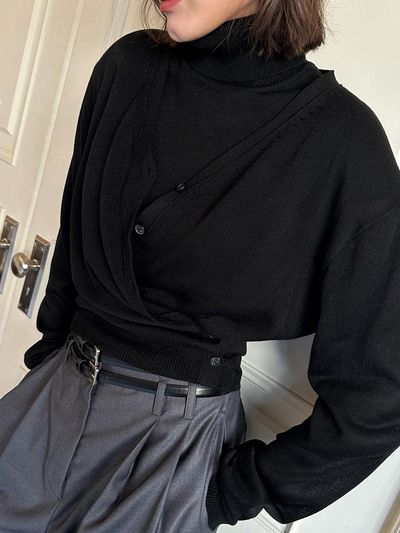 TOUVED Padded Medium Weight Knit Cardigan [Black]