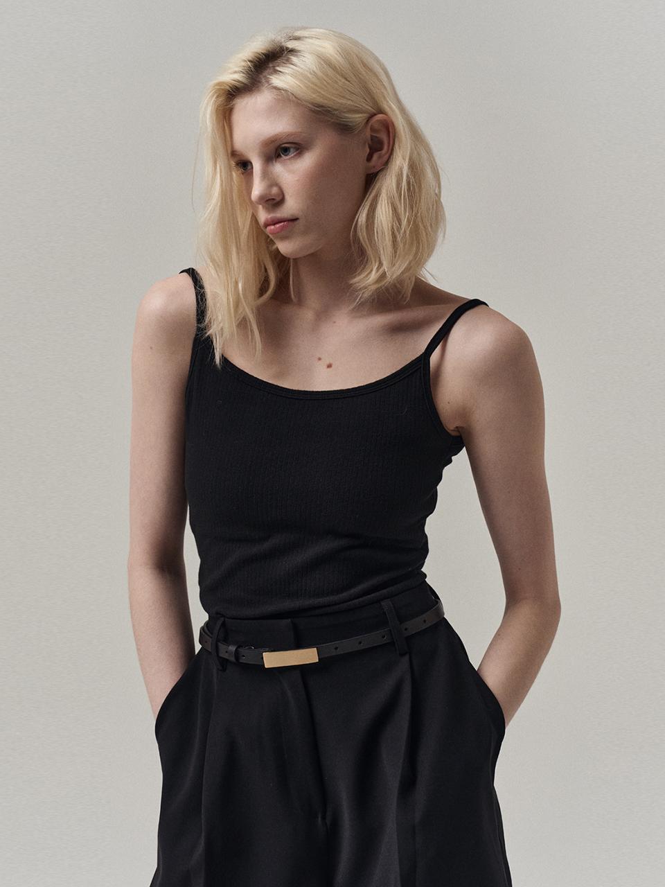 TOUVED Ribbed Cap Sleeve Fitted Top [Black]