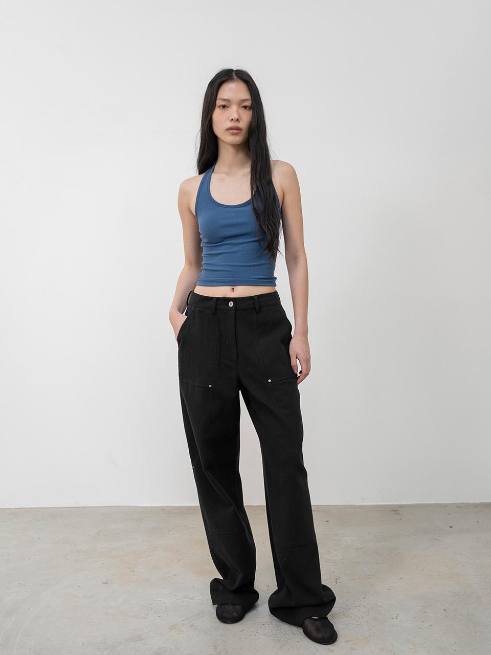 TOUVED Ribbed Halterneck Sleeveless Tank [Blue]