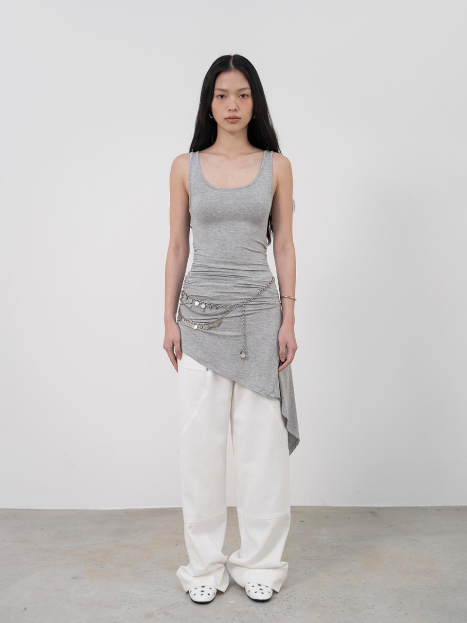 TOUVED Unbalanced Jersey Dress [Melange Grey]