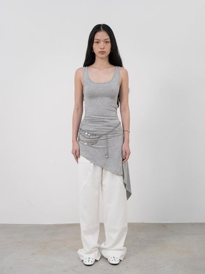 TOUVED Unbalanced Jersey Dress [Melange Grey]