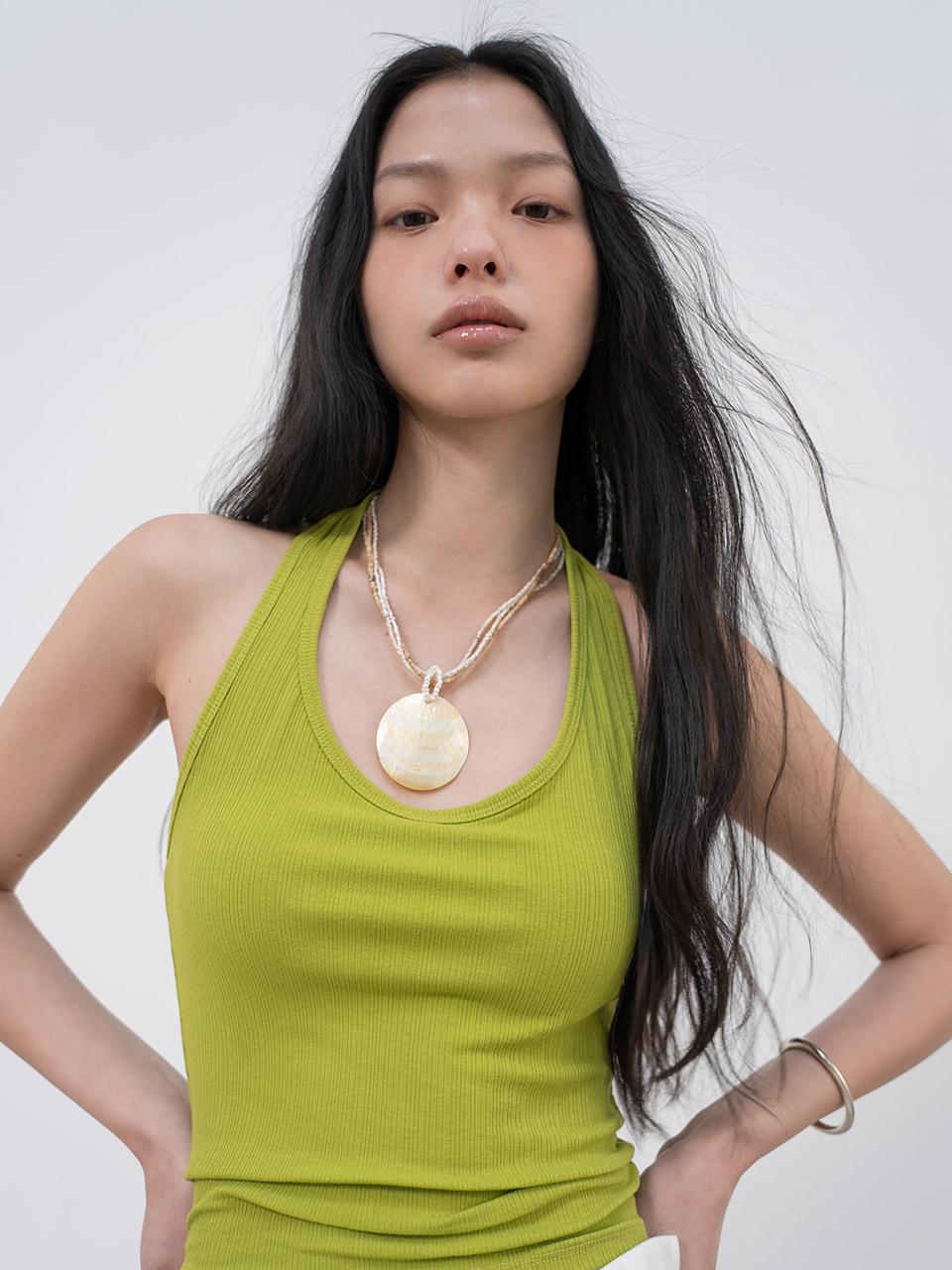 TOUVED UR Ribbed Halterneck Sleeveless Tank [Green]