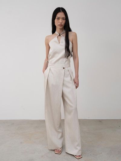 TOUVED VINCE One-Pleat Wrap Wide Pants [Natural]