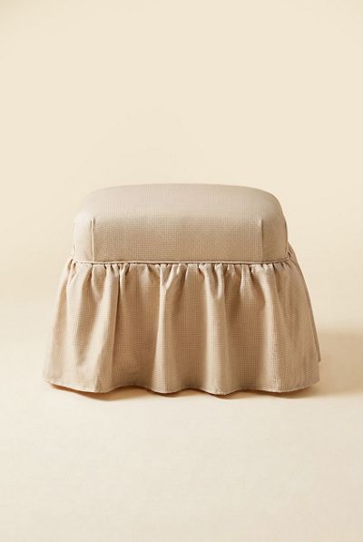 TOV Furniture TOV Furniture Gertrude Skirted Linen Upholstered Ottoman in Yellow at Urban Outfitters